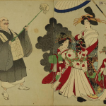 woodcut print of ikkyu and jigoku dayu courtesan